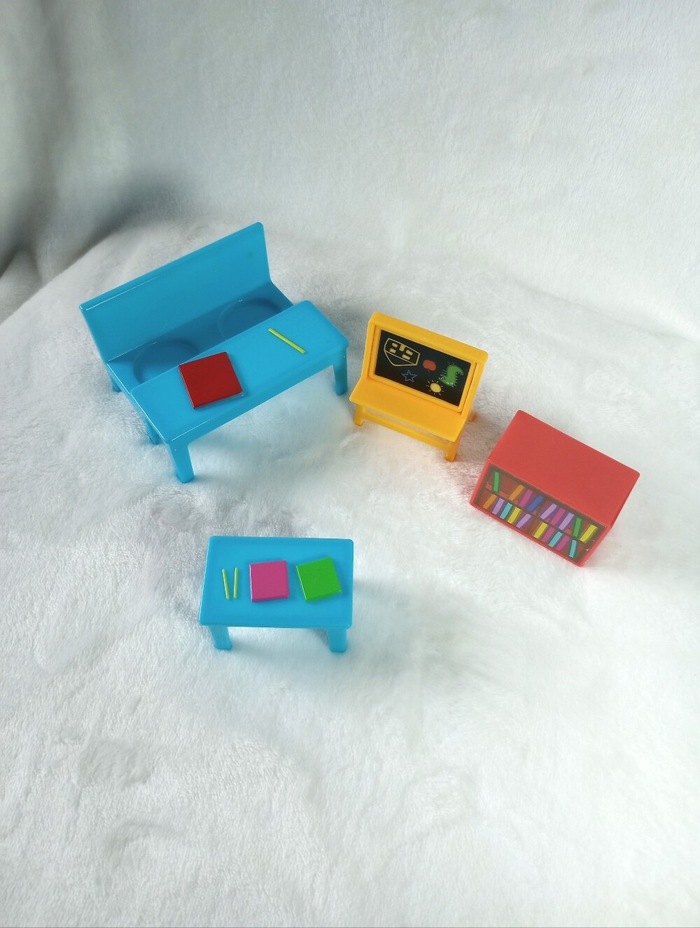 Peppa Pig Mini Furniture Blue School Lot Desk Big & Small Chalkboard Book Shelf